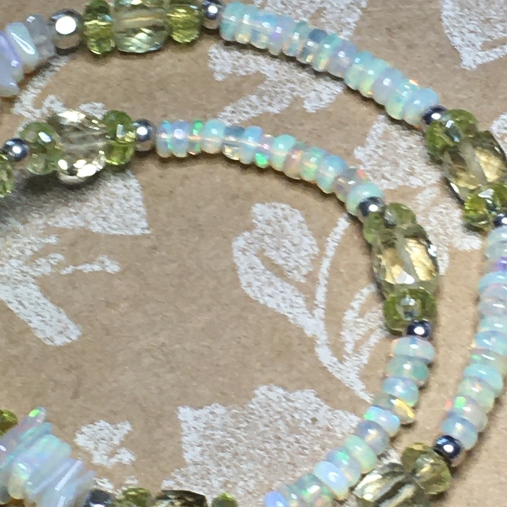 SALE Elegant Sterling Sterling, Opal & Peridot Double Wrap Bracelet OOAK - Picture 2 of 10